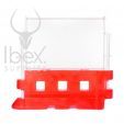 Red GB2 traffic barrier with white mesh fence on top on white background