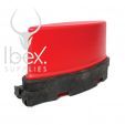 Red and black road runner barrier on white background
