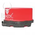 Side view of Red and black road runner barrier on white background