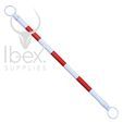 Red and white telescopic demarcation pole on white background