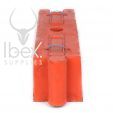 Orange traffic log barrier on a white background