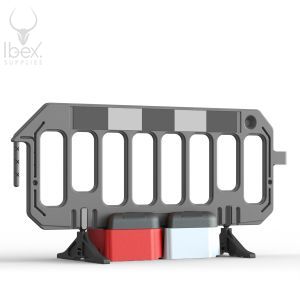 Black road rock barrier with red and white blocks on white background