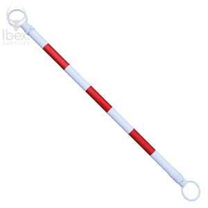 Red and white telescopic demarcation pole on white background