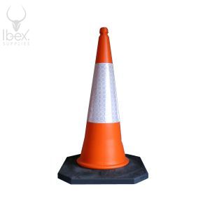 Orange and white traffic cone on white background