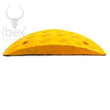 Side view of yellow ramp end section on a white background