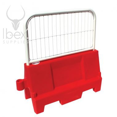 White mini mesh fence on top of red evo barrier on a white background