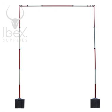Red and white guardian goal post on white background