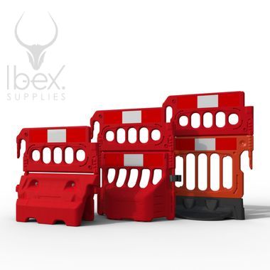 Three red mini double top barriers on different barriers on white background