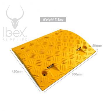Dimensions of yellow speed ramp mid section on white background