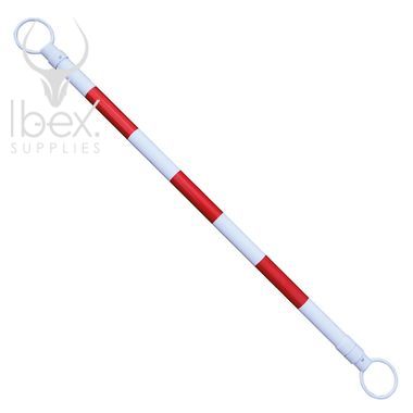 Red and white telescopic demarcation pole on white background