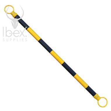 Black and yellow telescopic demarcation pole on white background