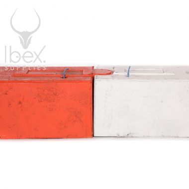 Orange and white traffic log barriers on a white background