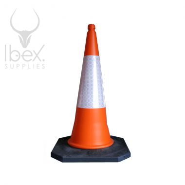 Orange and white traffic cone on white background