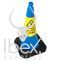 Blue cone with yellow danger sticker on white background